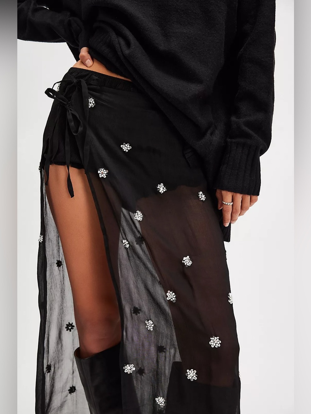Free People Embellished Apron Sarong - Black